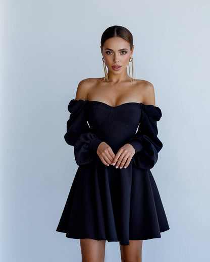Off Shoulder Dress with Cups Premium Suiting Crepe Diagonal