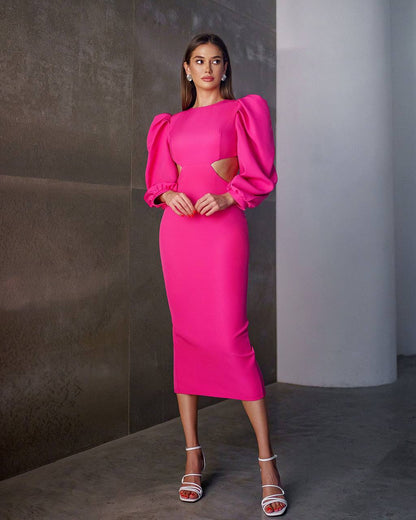 Elegant Midi Dress For Women In Premium Suit Diagonal Fabric