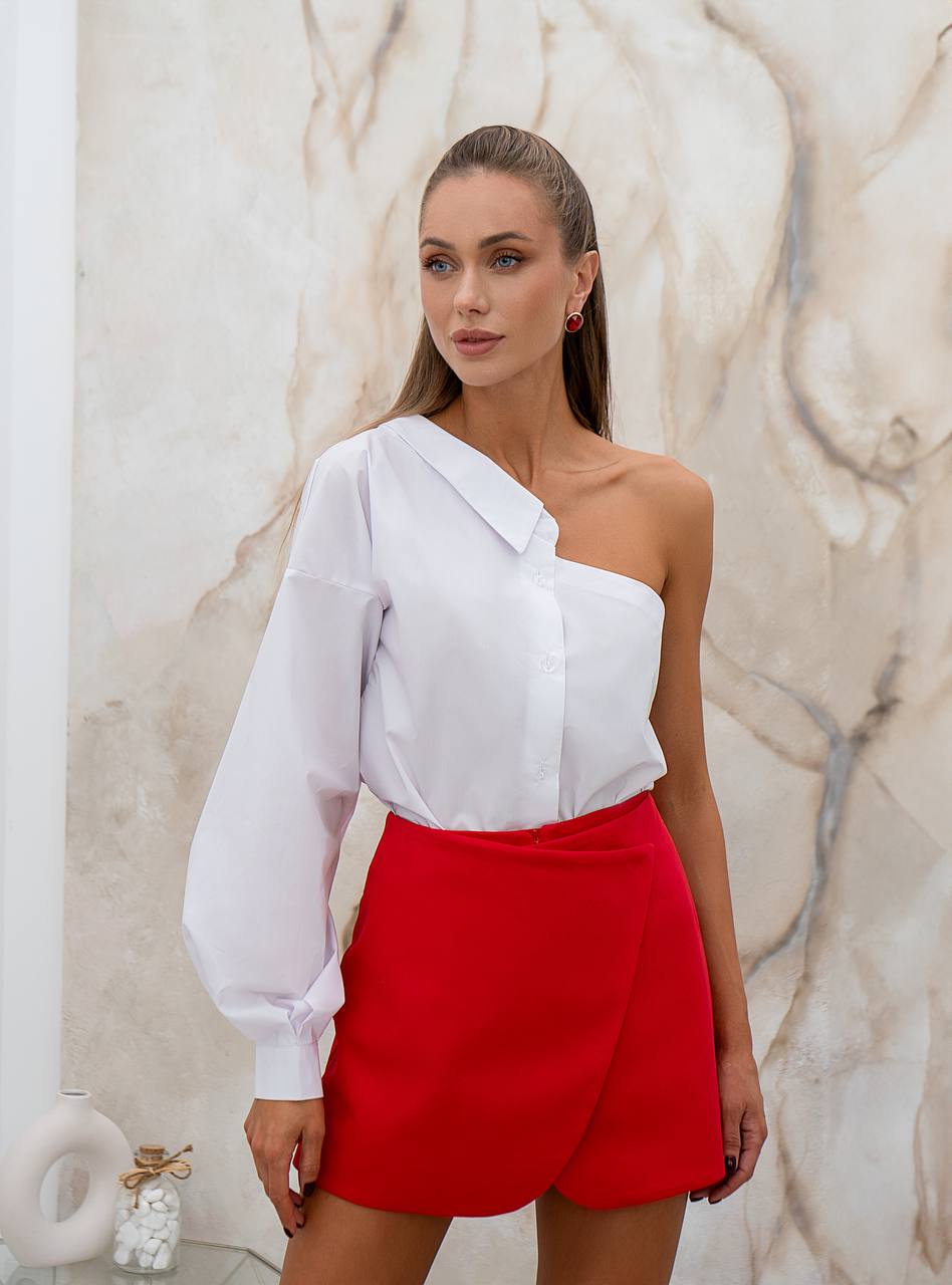 Womens One Shoulder Cotton Shirt with Balloon Sleeve