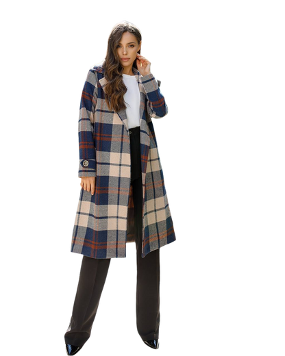 Womens Long Blue Plaid Turkish Coat