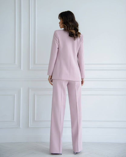 Pink Prom Bridal Wedding Cocktail Graduation Three Piece Womens Suit Jacket Top Trousers Elegant Business Outfit Pantsuit Palazzo Pants
