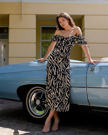 Elegant Printed Silk Midi Dress for Women