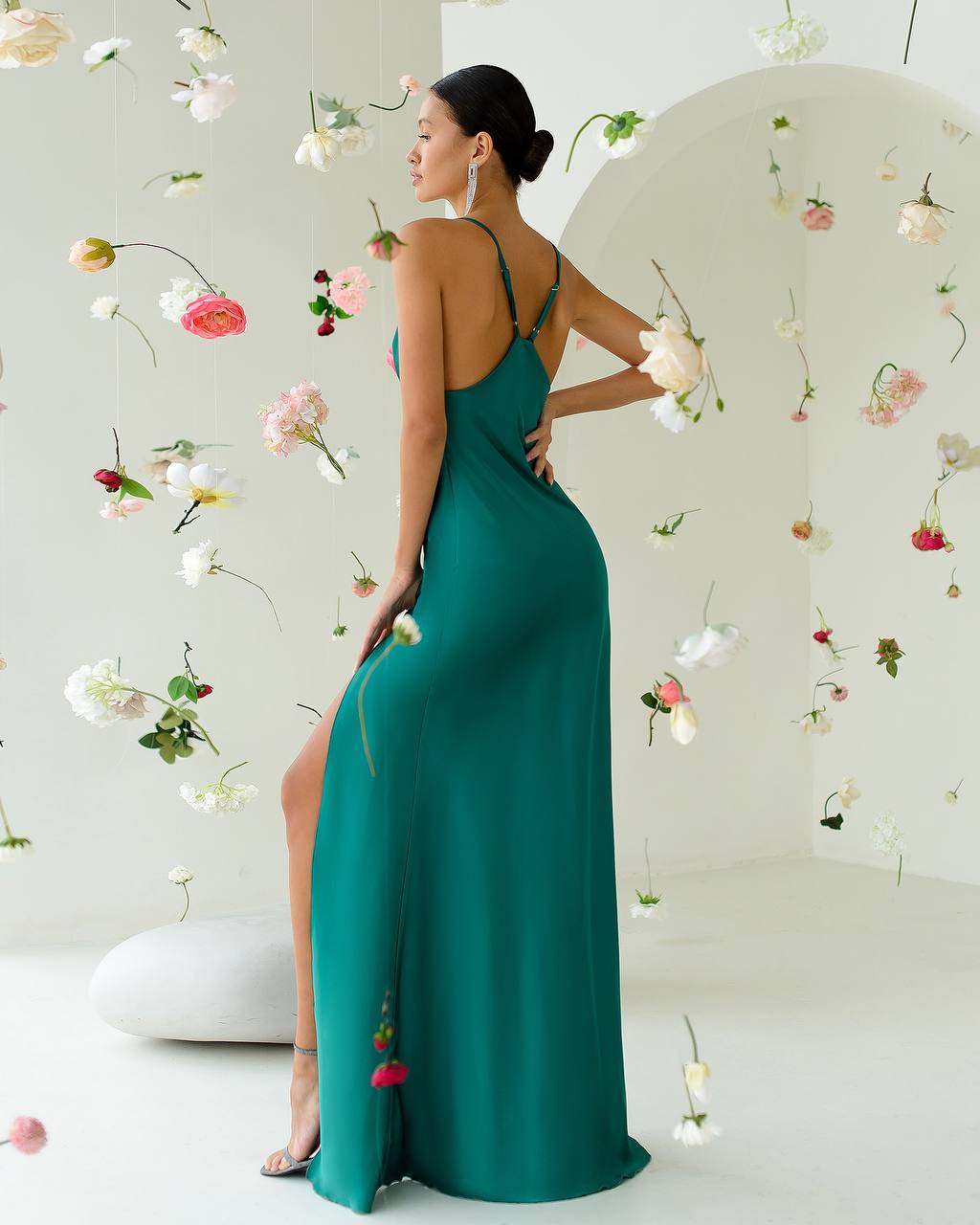 Elegant Women's Slip Dress in Premium Satin Green