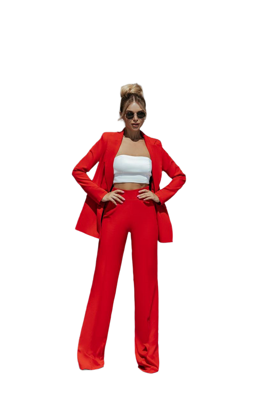 Oversized Red Suit for Women in Diagonal Crepe Fabric