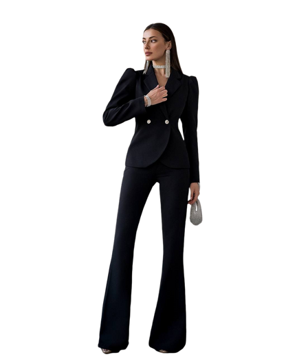 Womens Two Piece Suit Black Crepe Diagonal Blazer and Pants