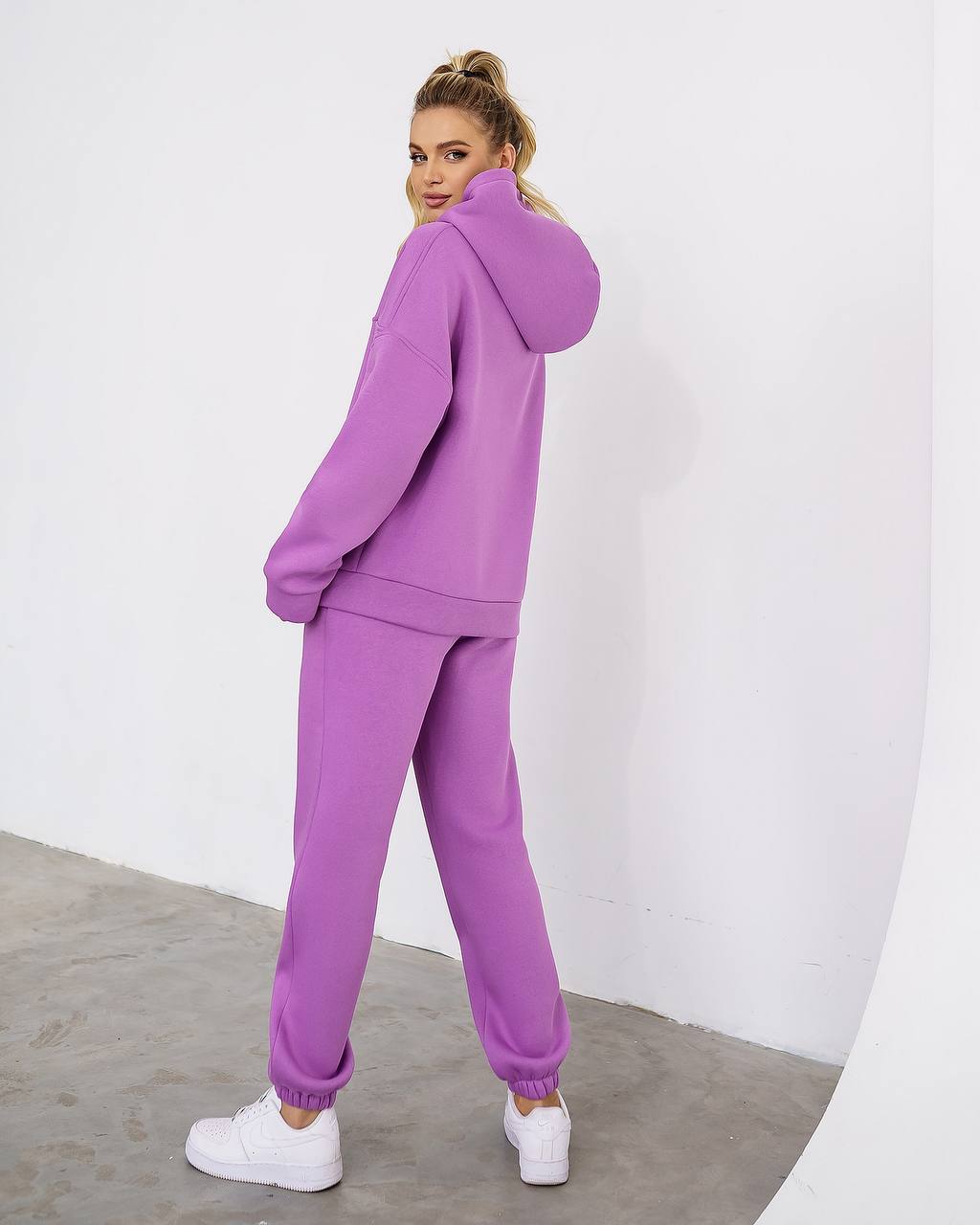 Women Purple Lux Triple Knit Fleece Suit with Double Layer Hood