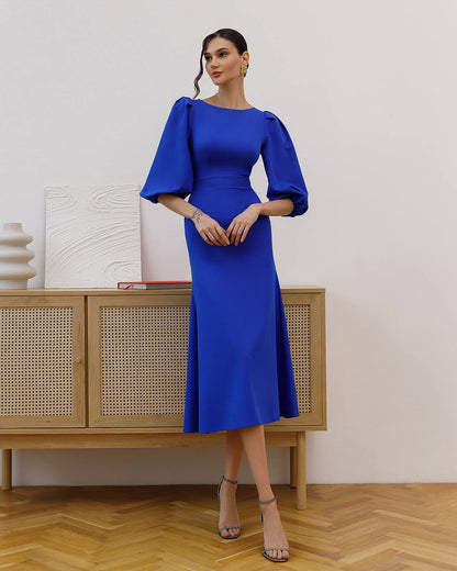 Elegant Women's Midi Dress in Crepe-Diagonal Fabric