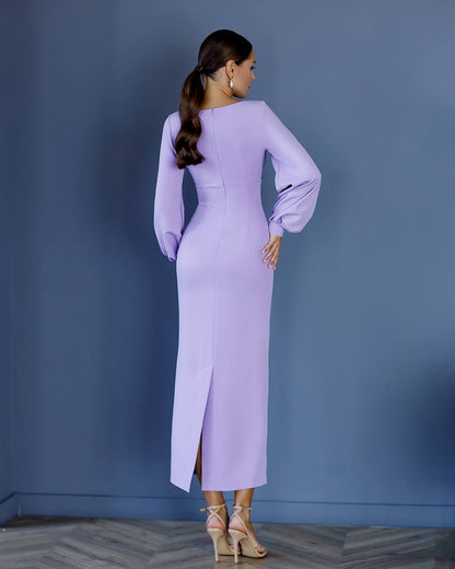 Elegant Midi Dress for Women in Lavender Premium Crepe Fabric