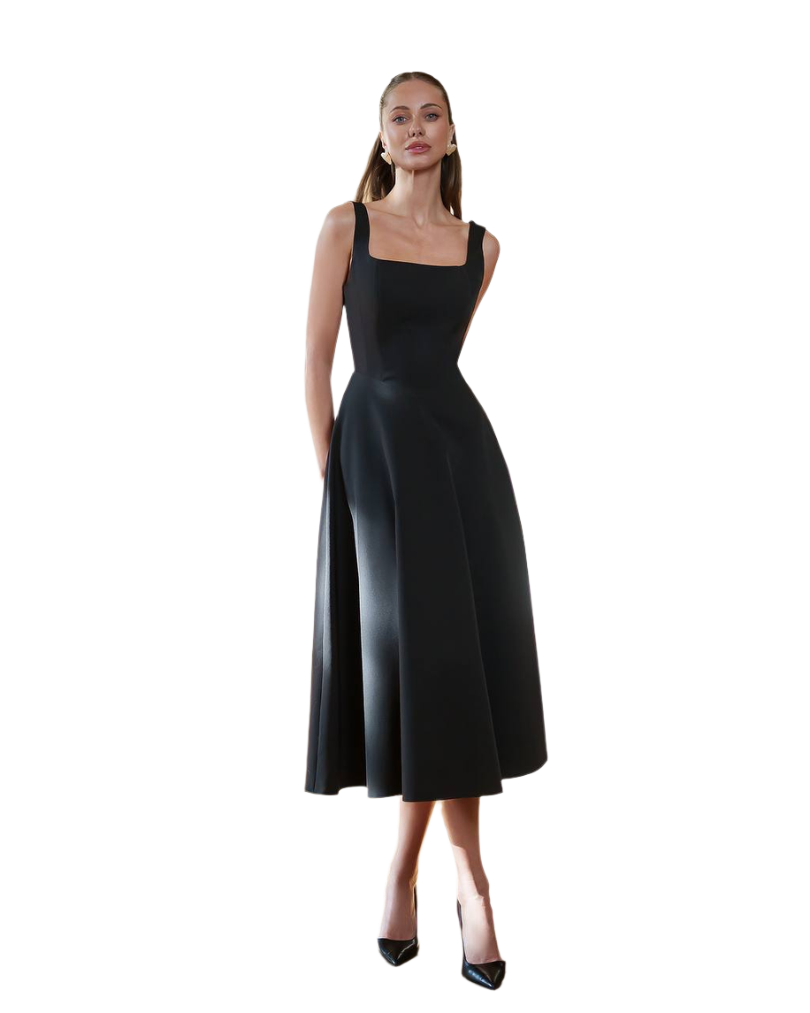 Elegant Midi Dress in Premium Suit Crepe Diagonal Fabric