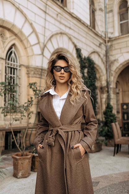 Elegant Wool Coat with Long Length and Belted Waist for Stylish Fall Wardrobe