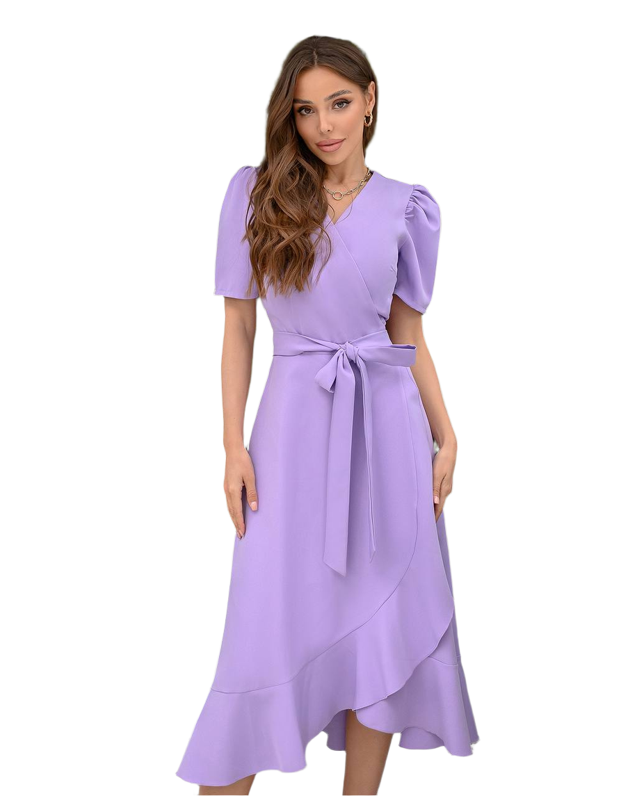Elegant Wrap Dress in Lavender with Belt Ideal for Parties and Events
