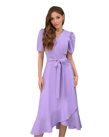 Elegant Wrap Dress in Lavender with Belt Ideal for Parties and Events