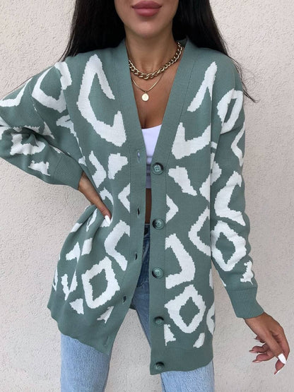 Womens Leo Cardigan Oversized Pattern Knit Sweater