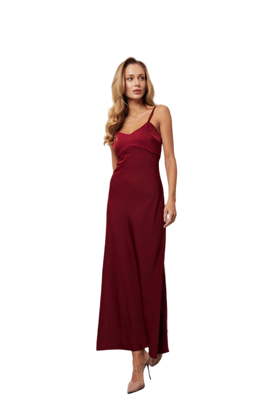 Elegant Burgundy Satin Combination Dress for Women