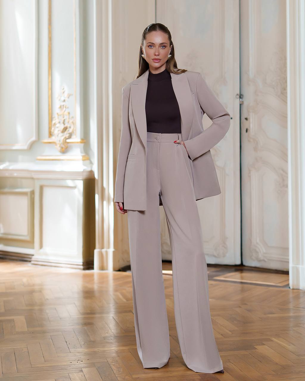 Womens Premium Diagonal Suiting Crepe Suit Jacket and Trousers