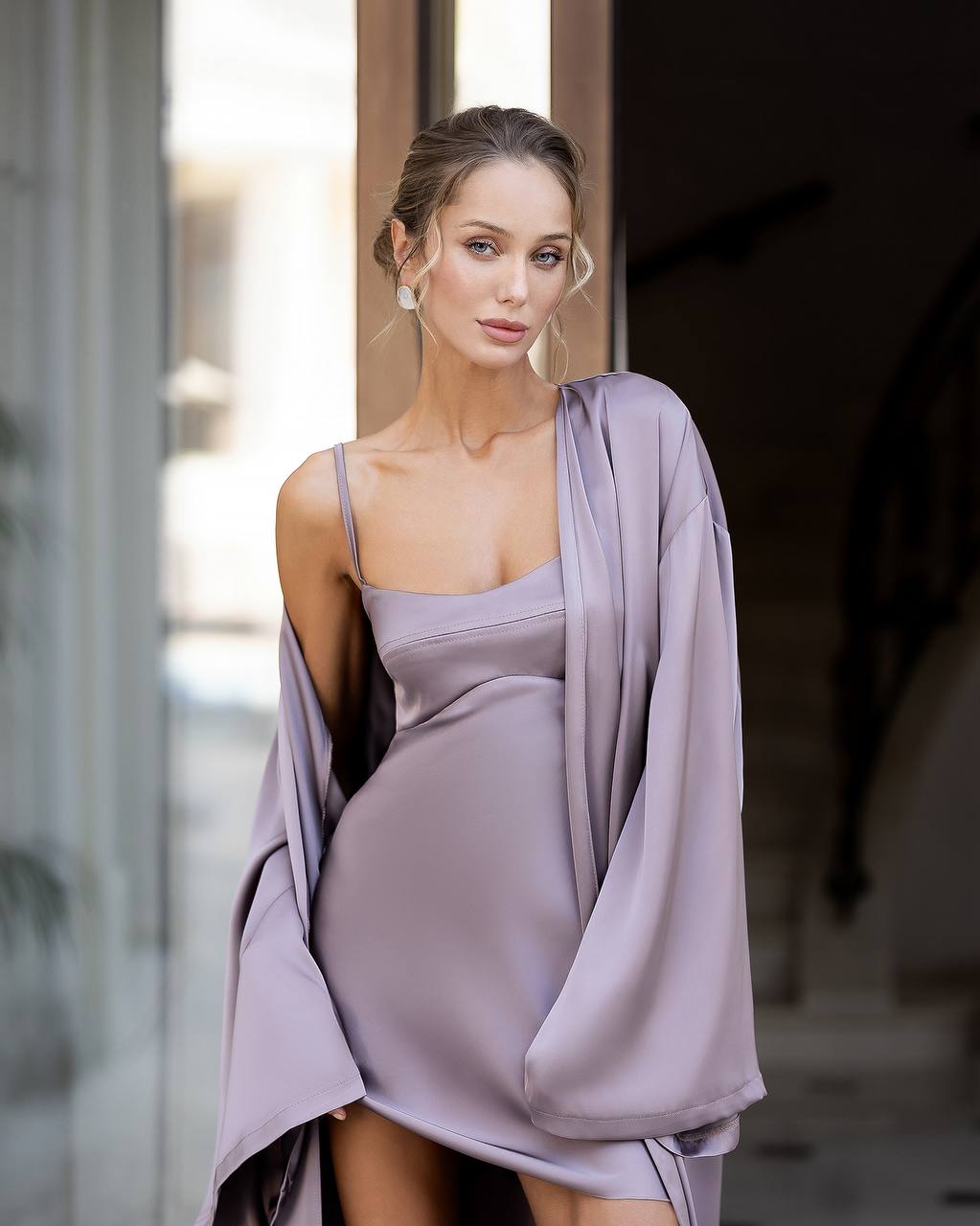 Satin Mini Dress and Long Cape Set for Women