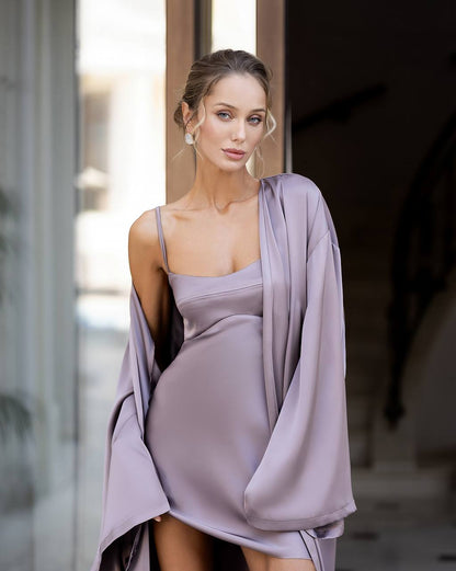 Satin Mini Dress and Long Cape Set for Women