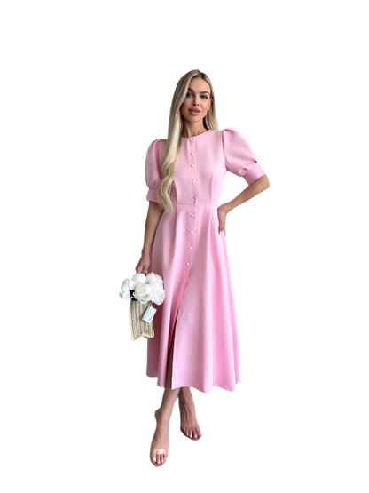 Elegant Pink Midi Dress with Button Front for Special Occasions