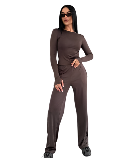 Women Three-piece Suit in Brown Microdiving Fabric Comfortable and Versatile