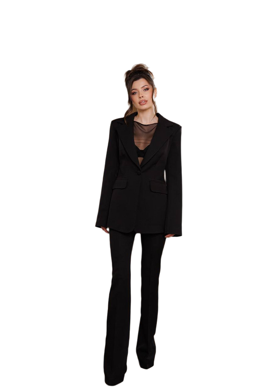 Womens Black Diagonal Crepe Suit Elegant Tailored Blazer and Pants