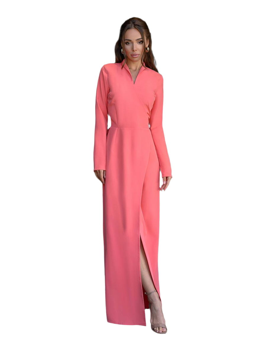 Elegant Long Sleeve Dress with Collar and Side Slit for Stylish Occasions