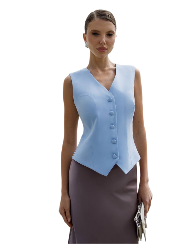 Womens Light Blue Premium Diagonal Suit Crepe Vest