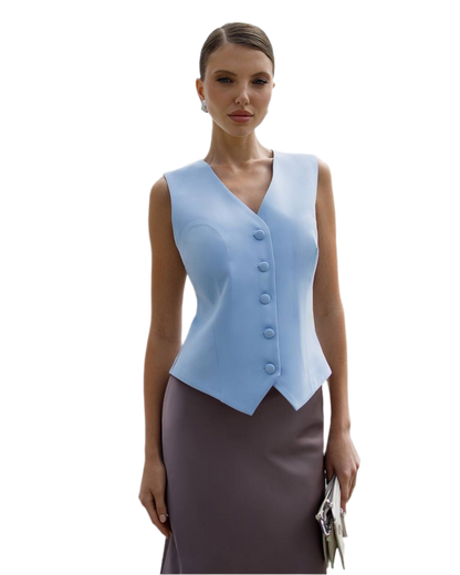 Womens Light Blue Premium Diagonal Suit Crepe Vest