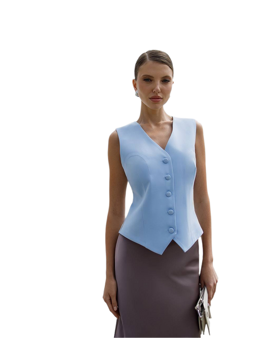 Womens Light Blue Premium Diagonal Suit Crepe Vest