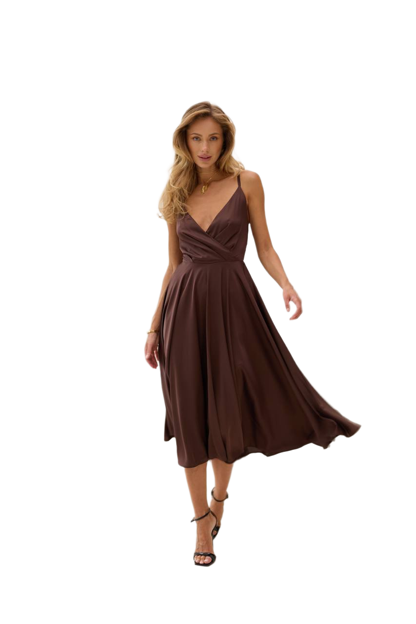 Esmeralda Women's Silk Satin Midi Dress with Adjustable Straps