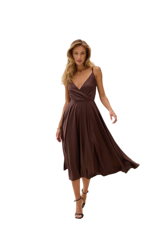 Esmeralda Women's Silk Satin Midi Dress with Adjustable Straps