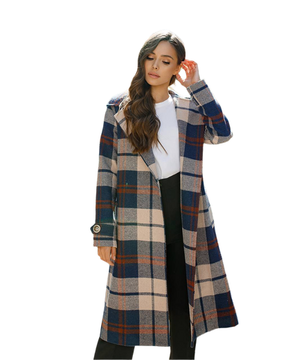 Womens Long Blue Plaid Turkish Coat