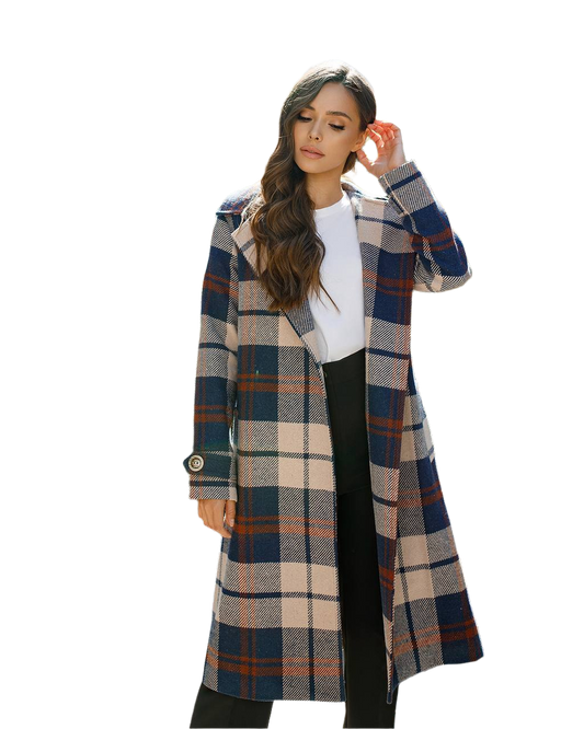 Womens Long Blue Plaid Turkish Coat