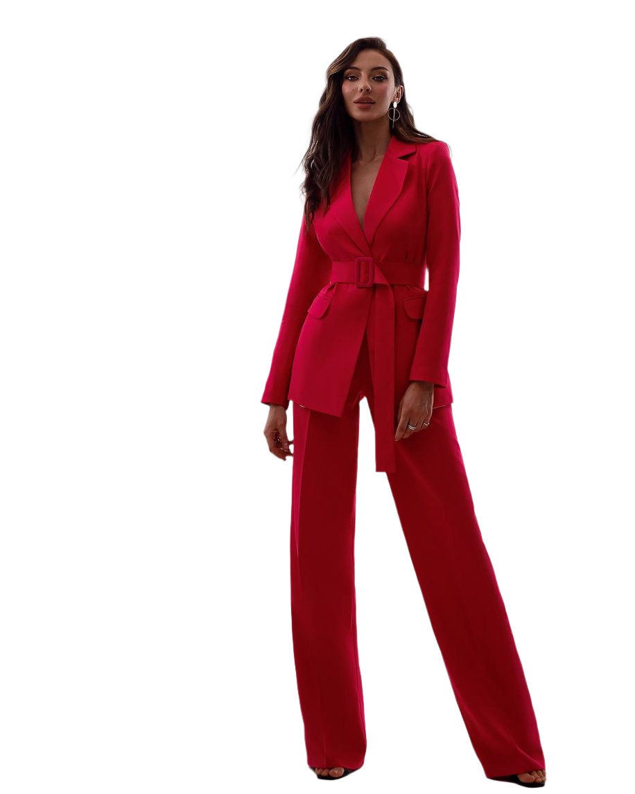 Chic Luxe Red Suit Set for Women - Elegant Outfit for Work or Events