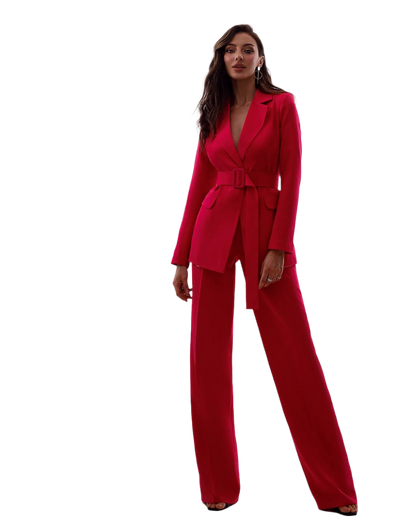 Chic Luxe Red Suit Set for Women - Elegant Outfit for Work or Events
