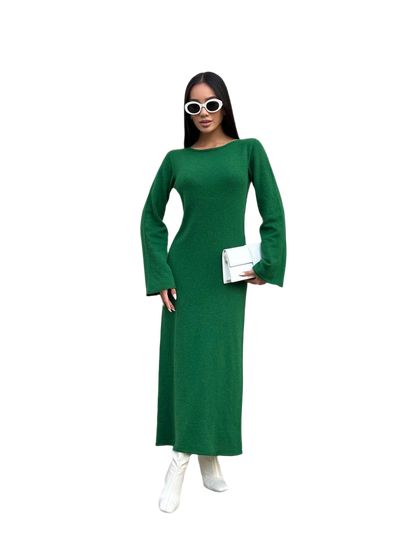 Elegant Green Long Sleeve Women Dress Dizi Luxury Quality