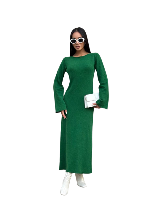 Elegant Green Long Sleeve Women Dress Dizi Luxury Quality