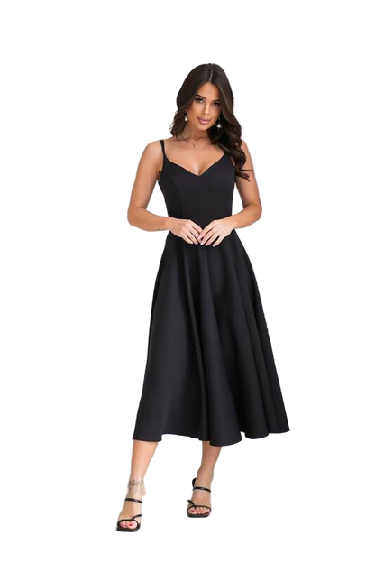 Elegant Black Cocktail Dress Fitted Silhouette Midi Length