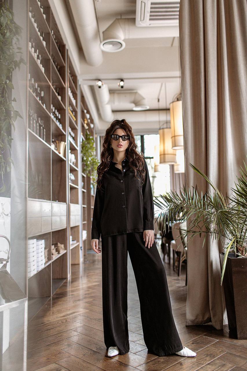 Womens Viscose Twill Shirt and Elastic Waist Pants Suit