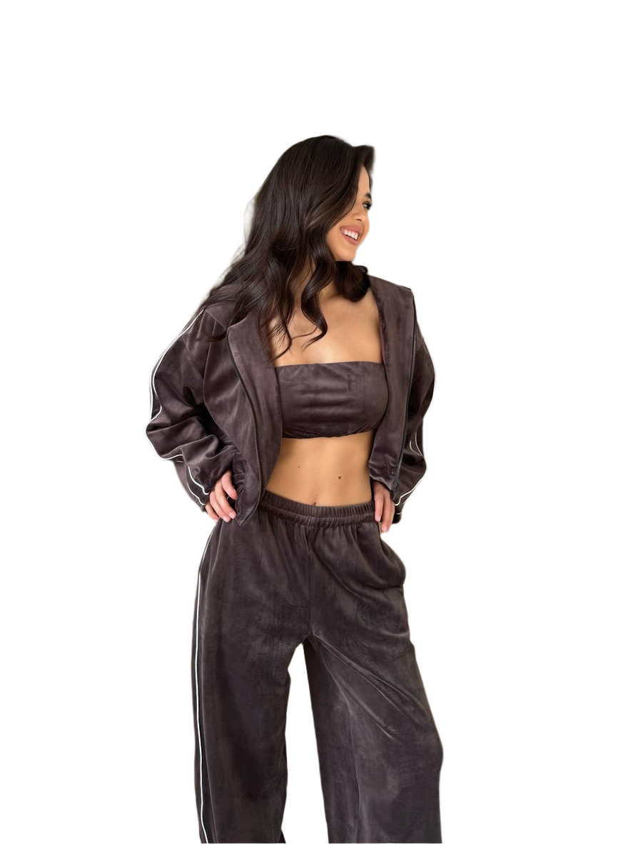 Sport Chic Velour Knit Set for Women Cheez Soft Touch Sweatshirt and Pants