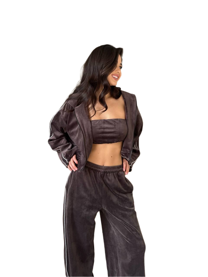 Sport Chic Velour Knit Set for Women Cheez Soft Touch Sweatshirt and Pants