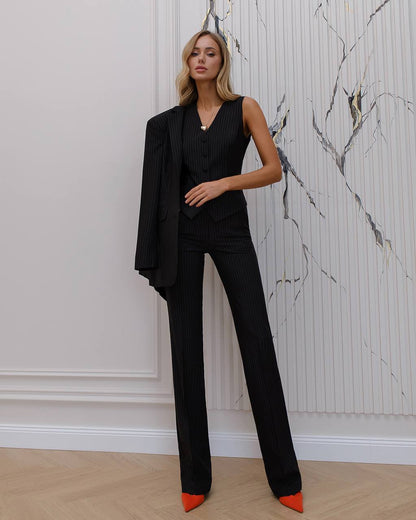 Womens Three-Piece Suit with Vest Diagonal Crepe Fabric