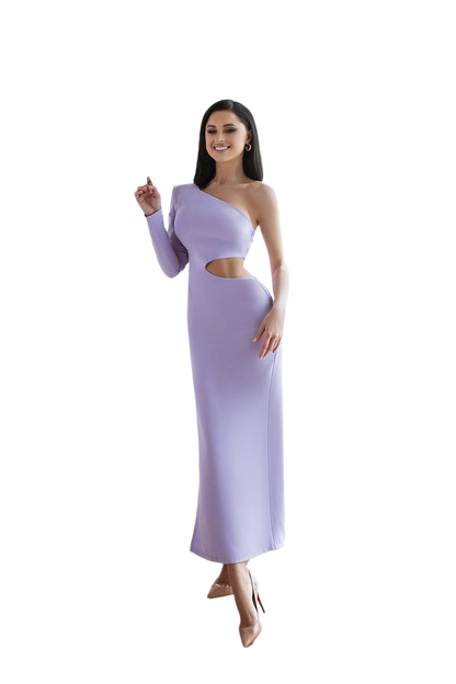 Elegant One Shoulder Cutout Long Dress in Lavender