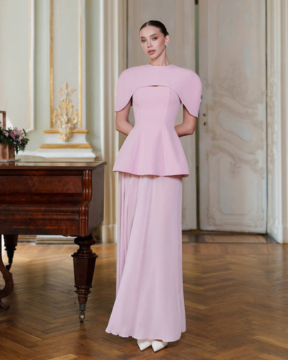 Elegant Corset Dress Set with Cape in Premium Crepe and Chiffon