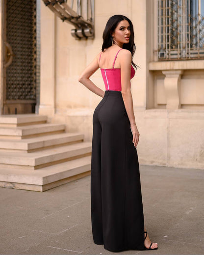 Women's Wide Leg Black Pants with High Slits
