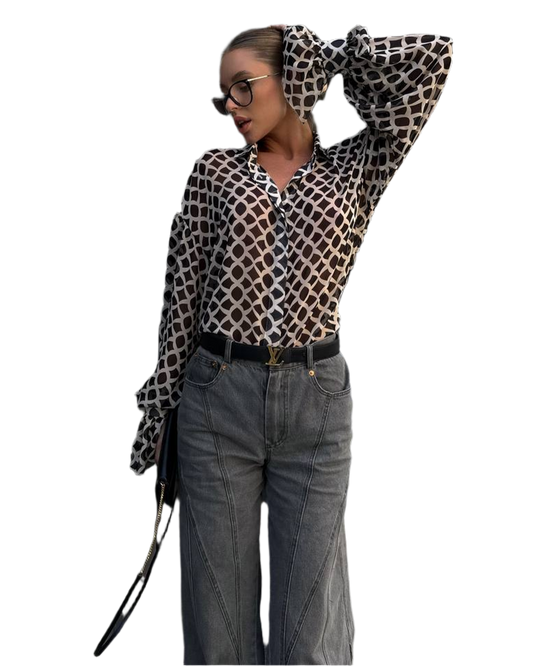 Lightweight Chiffon Blouse for Women Sheer Geometric Pattern