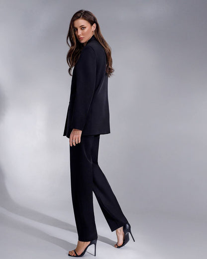 Women Elegant Double-Breasted Suit in Dense Luxury Diagonal Crepe