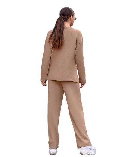 Stylish Beige Two Piece Sweater and Pants Set for Cozy Comfort