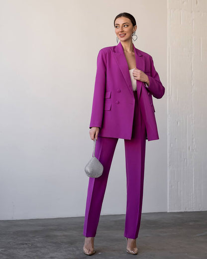Luxury Diagonal Crepe Women's Suit in Violet with Tailored Jacket and Pants
