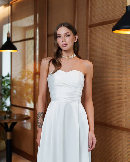 Elegant Strapless Premium Dense Satin Dress for Women