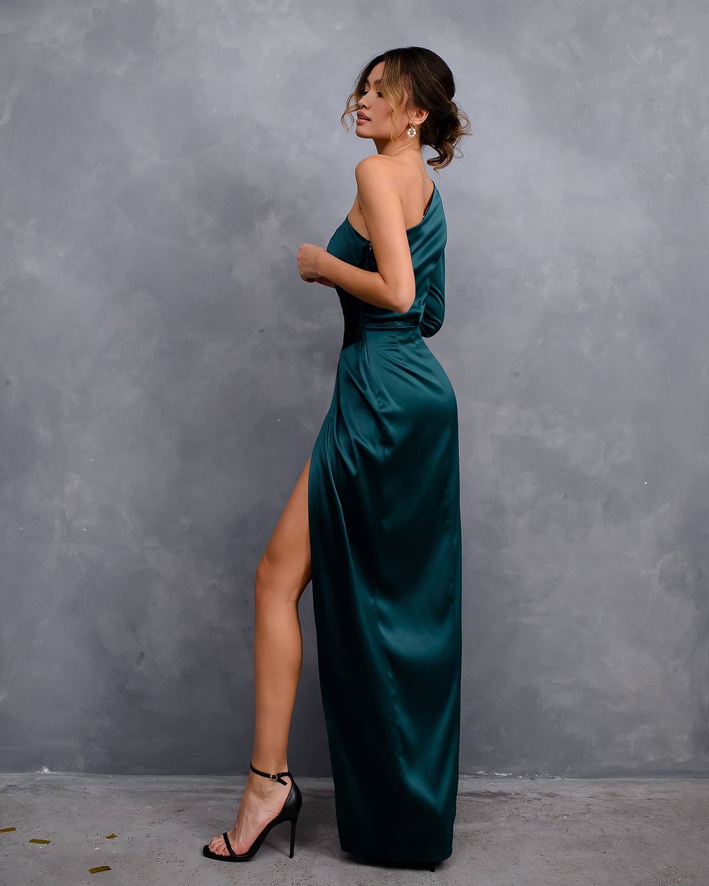 Elegant One Shoulder Maxi Dress in Premium Mango Satin